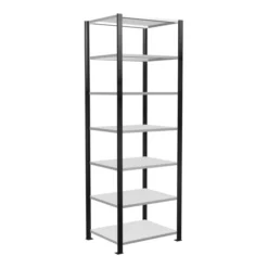 Schulte Büroregal Stecksystem MULTIplus150, 7 Fachböden, Tiefe 600 Mm, Beidseitig Nutzbar, Aussteifung Durch Längenriegel, Mit Mittelanschlag, Schwarz