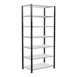 Schulte Büroregal Stecksystem MULTIplus150, 7 Fachböden, Tiefe 600 Mm, Beidseitig Nutzbar, Aussteifung Durch Längenriegel, Schwarz