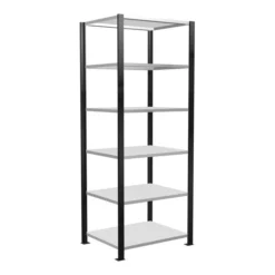 Schulte Büroregal Stecksystem MULTIplus150, 6 Fachböden, Tiefe 600 Mm, Beidseitig Nutzbar, Aussteifung Durch Längenriegel, Mit Mittelanschlag, Schwarz